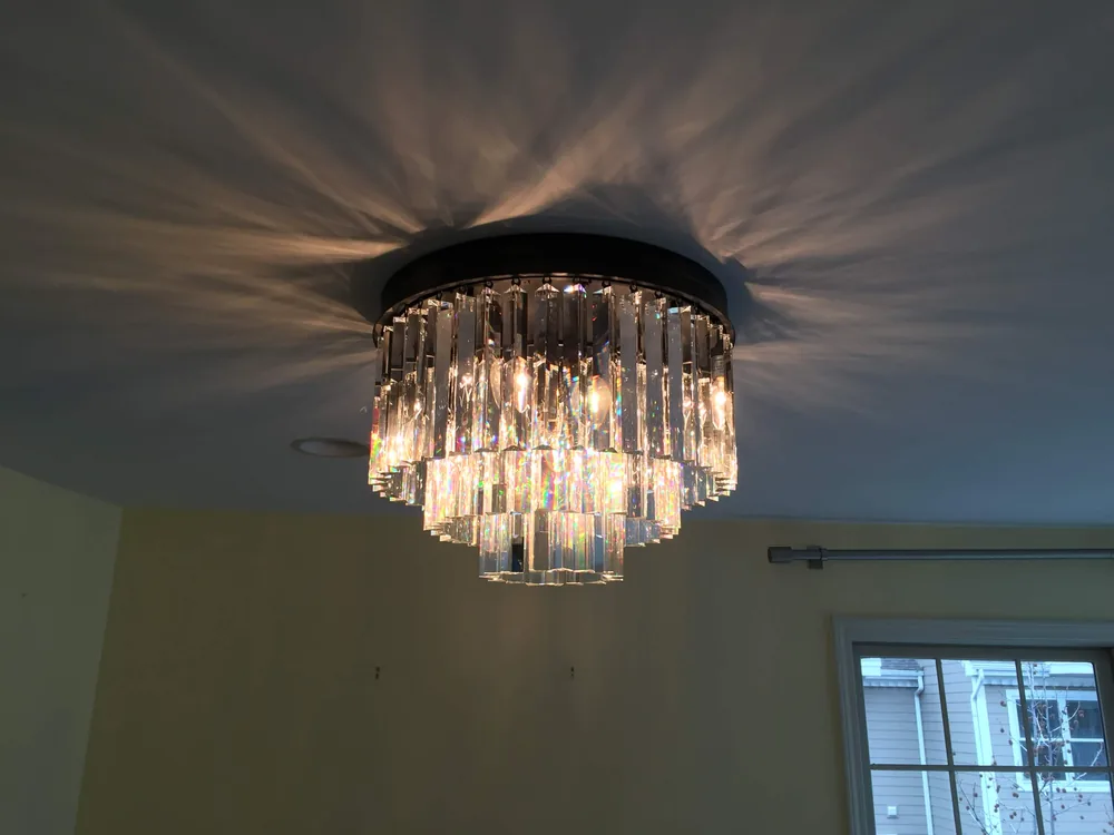 Crystal chandelier installed by Elite Electric in a North Jersey home